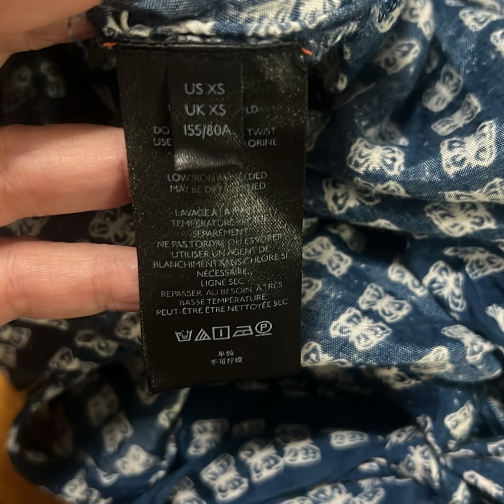 Urban Outfitters Navy Print Wrap Mini Dress XS Blue Boho Beach Vacation Coastal - Picture 13 of 15